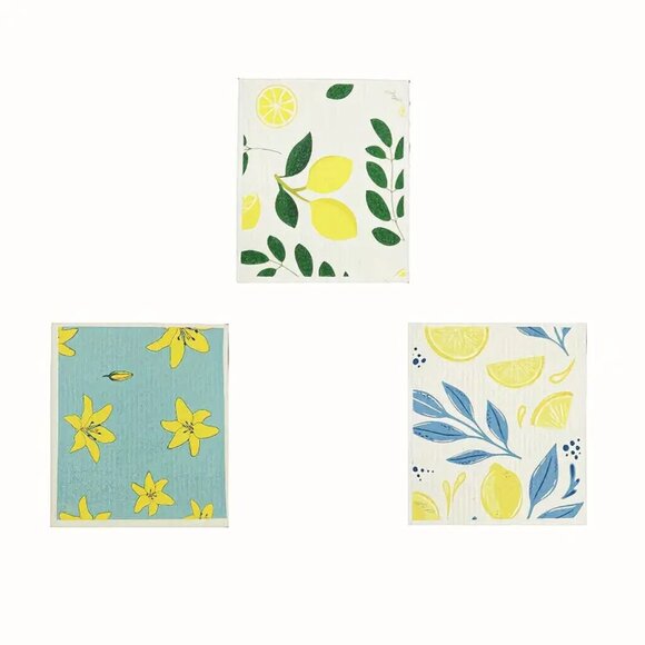 NEW Set of 6 Swedish Dishcloths - Lemons, Flower, Reusable & Sustainable - Picture 3 of 3